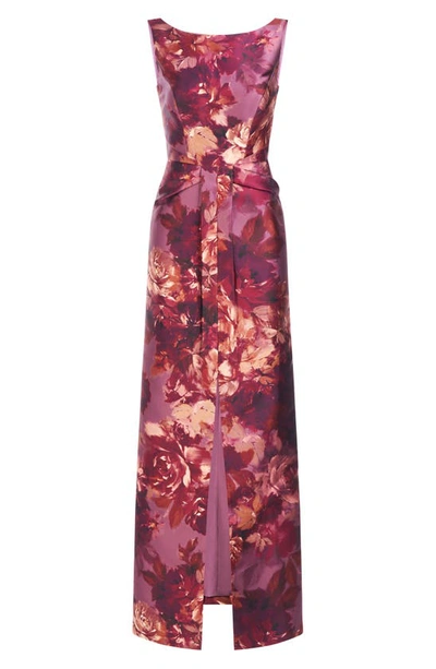 Kay Unger Marlowe Column Gown In Garnet Multi