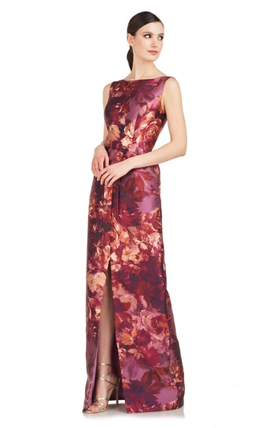 Kay Unger Marlowe Column Gown In Garnet Multi