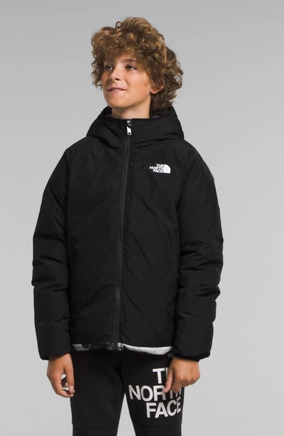 Shop The North Face Kids' Reversible Hooded 600-fill Power Down Jacket In Tnf Black Mountain Traverse