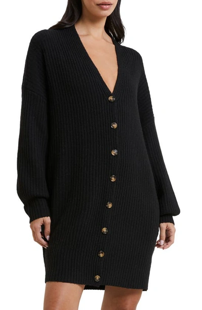 French Connection Babysoft Rib Button Front Long Sleeve Sweater Dress In Black