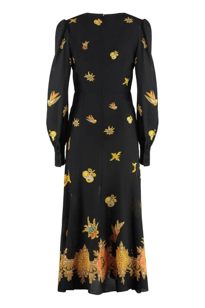 Shop Etro Printed Crepe Dress In Black