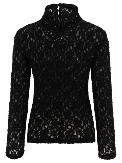 Chloé Turtleneck Long-sleeve Smocked Lace Top In Black