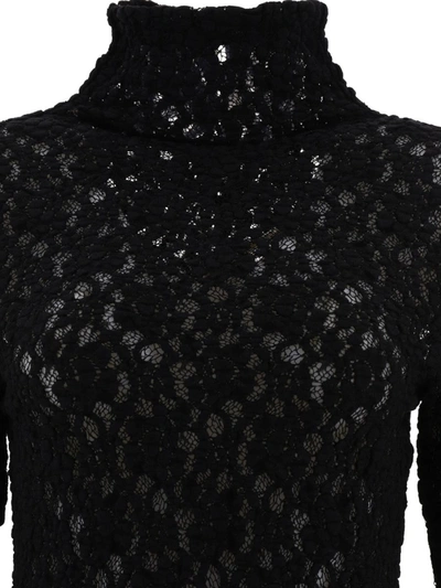 Chloé Turtleneck Long-sleeve Smocked Lace Top In Black