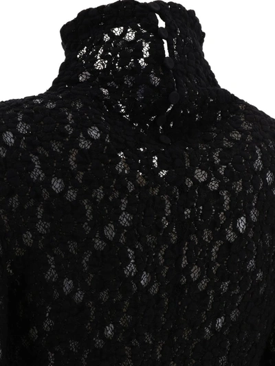 Chloé Turtleneck Long-sleeve Smocked Lace Top In Black