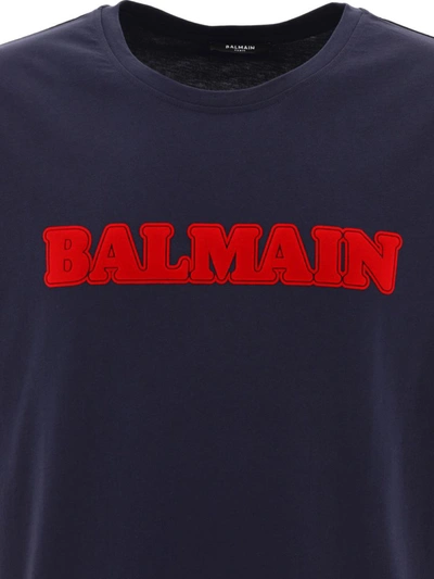 Shop Balmain Flocked T-shirt In Blue