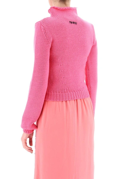 Shop Marni Mock Turtleneck Wool Sweater In Fuchsia