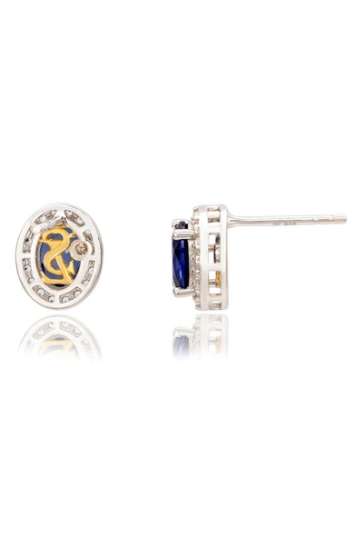 Suzy Levian Sterling Silver Oval Sapphire Stud Earrings In Blue/ Gold