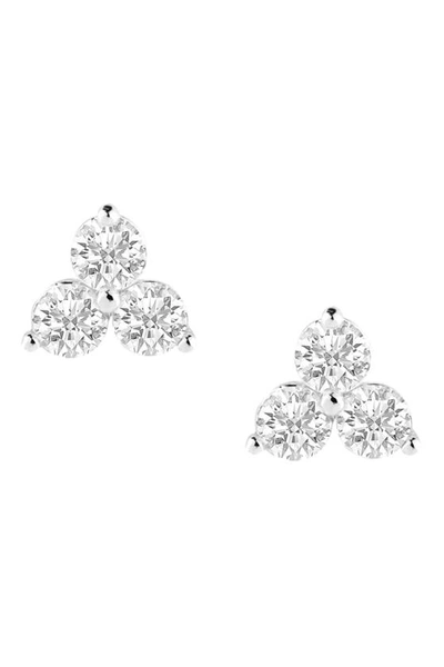 Shop Cz By Kenneth Jay Lane Round Cut Cz Trio Stud Earrings In Clear/silver