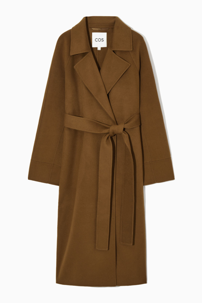 Shop Cos Belted Double-faced Wool Coat In Beige