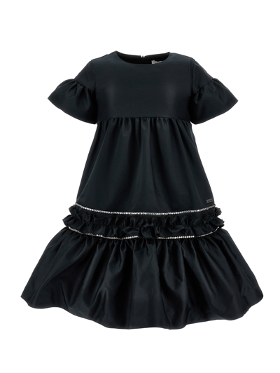 Shop Monnalisa Duchesse Dress With Rhinestones In Black