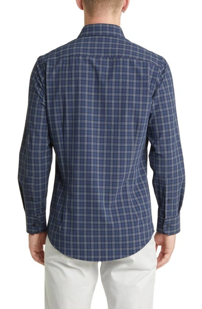 Shop Mizzen + Main Mizzen+main Leeward Navy Dallas Plaid No-tuck Stretch Performance Button-up Shirt In Blue