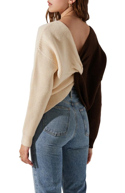 Shop Astr Two-tone Twist Back Sweater In Brown Contrast