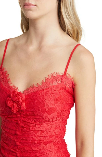 Shop For Love & Lemons Della Center Ruched Lace Minidress In Red