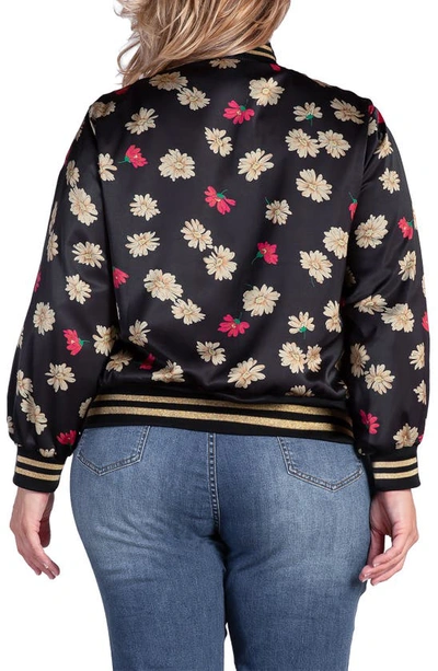 S And P Naos Floral Satin Bomber Jacket In Black Sparkler