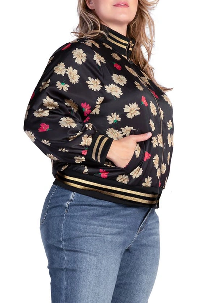S And P Naos Floral Satin Bomber Jacket In Black Sparkler
