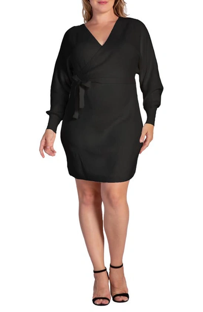 Shop S And P Ursa Long Sleeve Wrap Sweater Minidress In Black