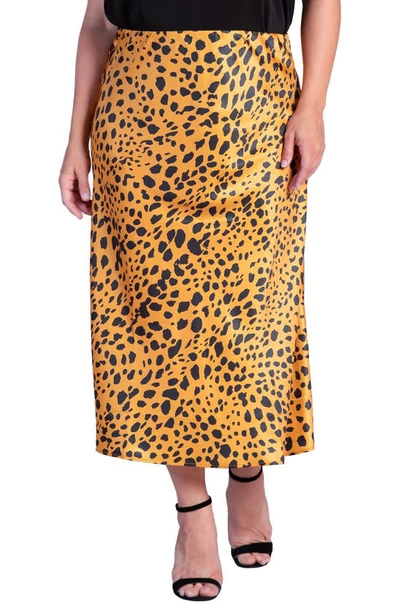 Shop S And P Izar High Waist Satin Midi Skirt In Gold Print