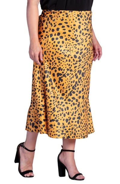 Shop S And P Izar High Waist Satin Midi Skirt In Gold Print