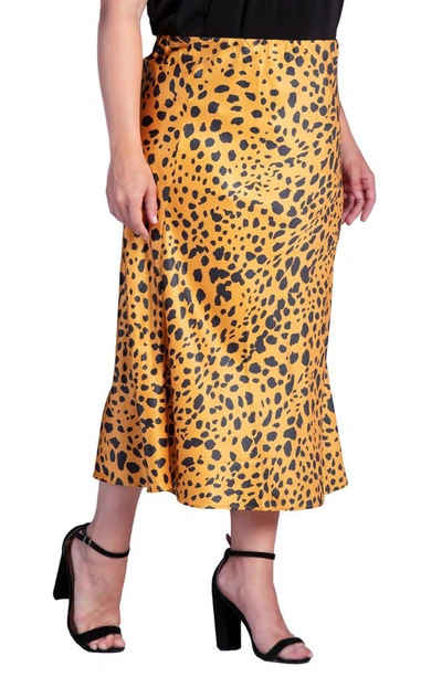 S And P Izar High Waist Satin Midi Skirt In Gold Print