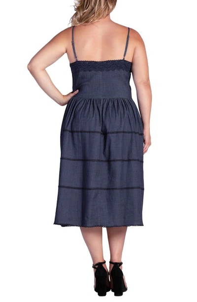S And P Standards & Practices Azha Lace Trim Fit & Flare Dress In Dark Indigo