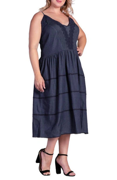 S And P Standards & Practices Azha Lace Trim Fit & Flare Dress In Dark Indigo