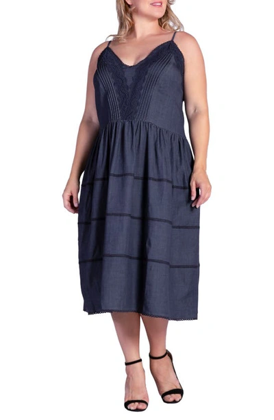 S And P Standards & Practices Azha Lace Trim Fit & Flare Dress In Dark Indigo
