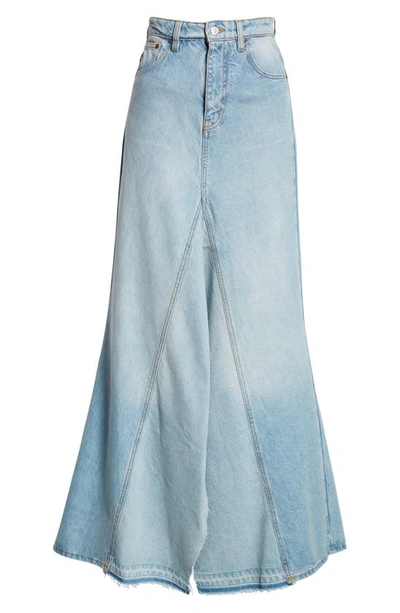 Shop Victoria Beckham Extreme Godet Denim Skirt In Super Light Blue Wash