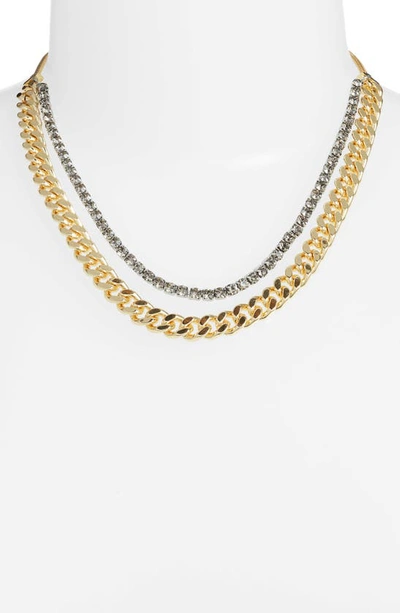 Shop Demarson Chiara Choker Slider Necklace In 12k Shiny Gold/ Silver /black