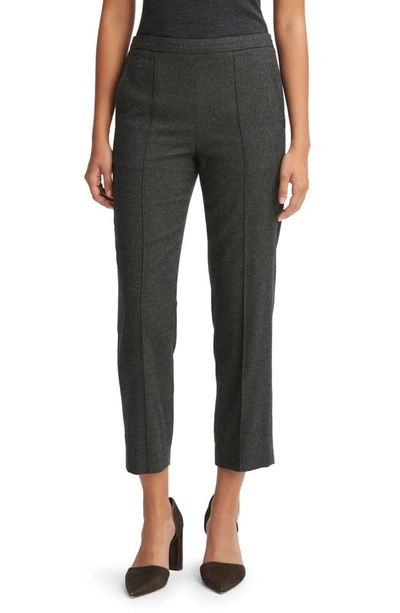 Shop Vince Crop Pleated Brushed Wool Blend Pull-on Pants In Heather Charcoal