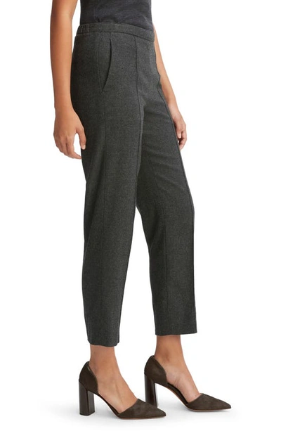 Shop Vince Crop Pleated Brushed Wool Blend Pull-on Pants In Heather Charcoal