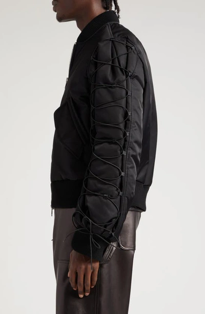 Shop Simone Rocha Classic Laced Sleeve Bomber Jacket In Black