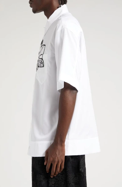 Shop Simone Rocha Logo Graphic Button-up Shirt In White/ Black