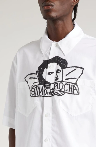 Shop Simone Rocha Logo Graphic Button-up Shirt In White/ Black