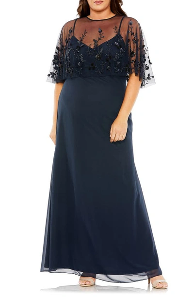 Shop Fabulouss By Mac Duggal Beaded Mesh Overlay Gown In Midnight