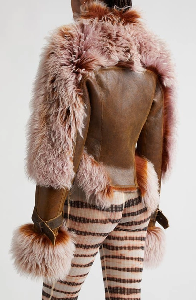 Shop Jean Paul Gaultier X Knwls Tie Dye Genuine Shearling Jacket In Brown/ Lilac