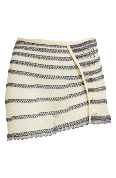 Shop Jean Paul Gaultier X Knwls Marinire Stripe Pointelle Miniskirt In Ecru/ Navy