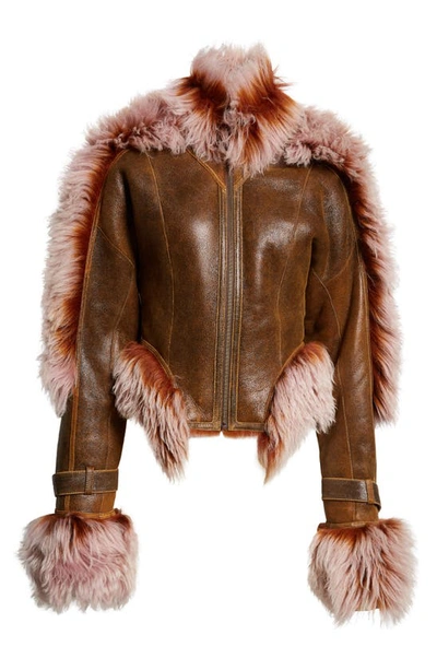 Shop Jean Paul Gaultier X Knwls Tie Dye Genuine Shearling Jacket In Brown/ Lilac