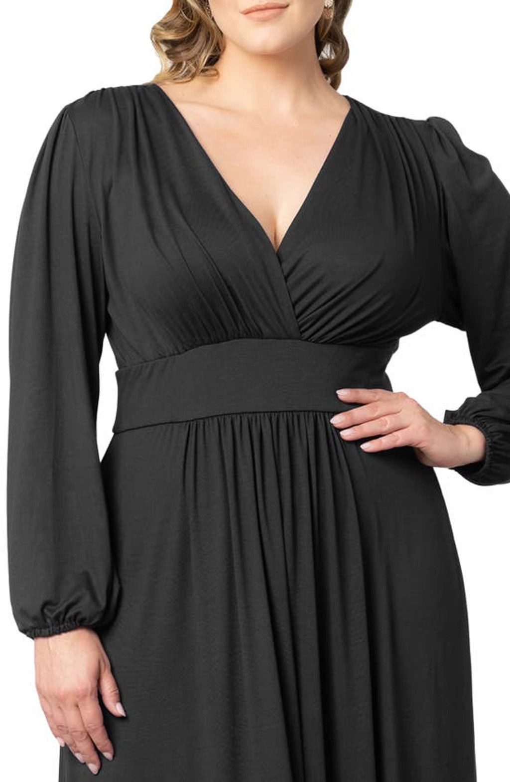 Kiyonna Kelsey Long Sleeve Maxi Dress In Black Noir | ModeSens
