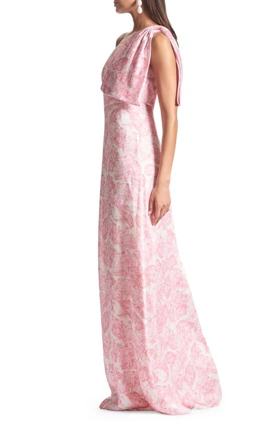 Shop Sachin & Babi Chelsea Bow One-shoulder Gown In Rouge Damask Rose