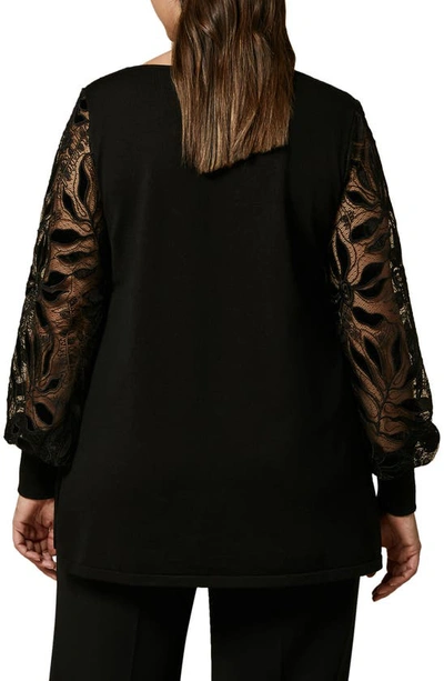 Shop Marina Rinaldi Lace Sleeve Tunic Sweater In Black