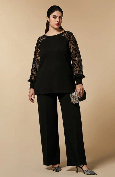 Shop Marina Rinaldi Lace Sleeve Tunic Sweater In Black