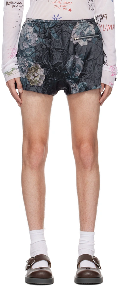 Shop Acne Studios Navy Crinkled Shorts In Bg3 Navy