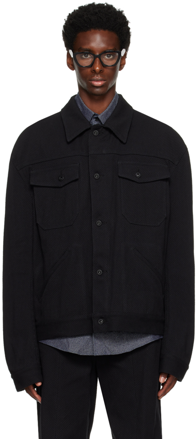 Shop Kozaburo Black Buttoned Trucker Jacket