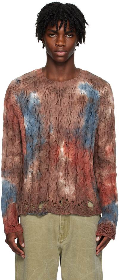 Shop Acne Studios Brown Distressed Sweater In Cqs Rust Brown/blue