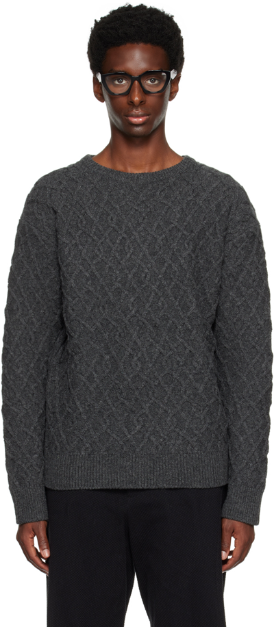 Shop Kozaburo Gray Crewneck Sweater In Charcoal