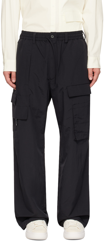 Shop Y-3 Black Crinkle Cargo Pants