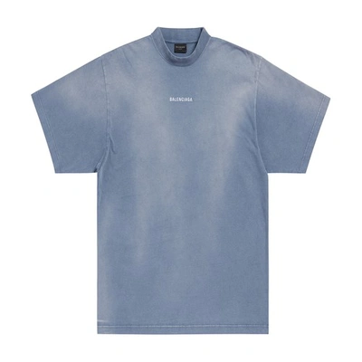 Shop Balenciaga Back Fit Medium T-shirt In Faded_blue_white