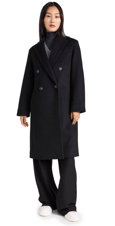 Shop Vince Wool Double Breasted Coat Black