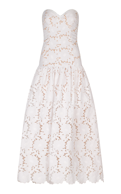 Shop Silvia Tcherassi Margie Strapless Cotton-blend Maxi Dress In White