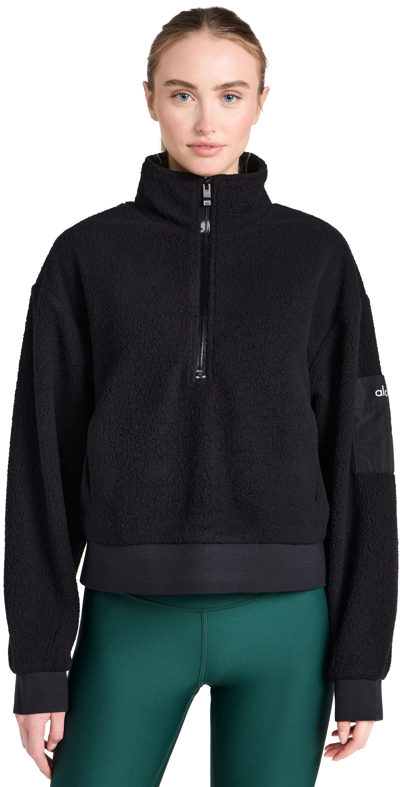 Shop Alo Yoga Micro Sherpa Solstice Coverup Sweatshirt Black